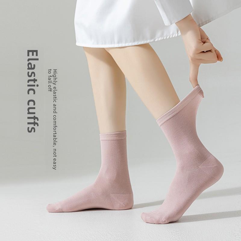 5 Pairs of Female Autumn Silk Deodorizing and Sweat Absorbing Long Tube Cotton Socks