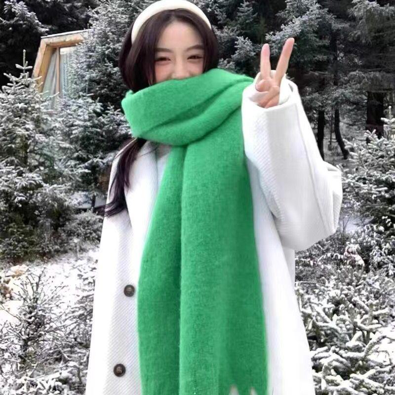 

Европейский и американский мохеровый однотонный шарф: Толстая, теплая шаль для женщин и мужчин — идеально подходит для осени и зимы