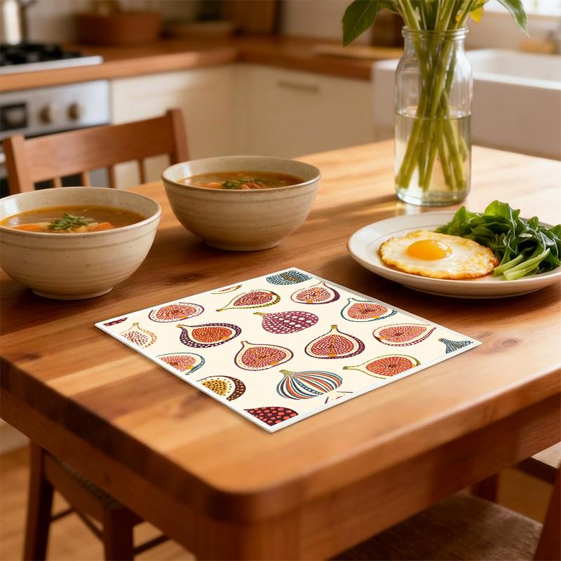6PCS Cleaning Dishcloths Reusable Kitchen Dish Towels Vintage Fig Fruits Pattern Dishcloth Absorbent Lint Free Cloth Washable Duster Rags Tea Towels