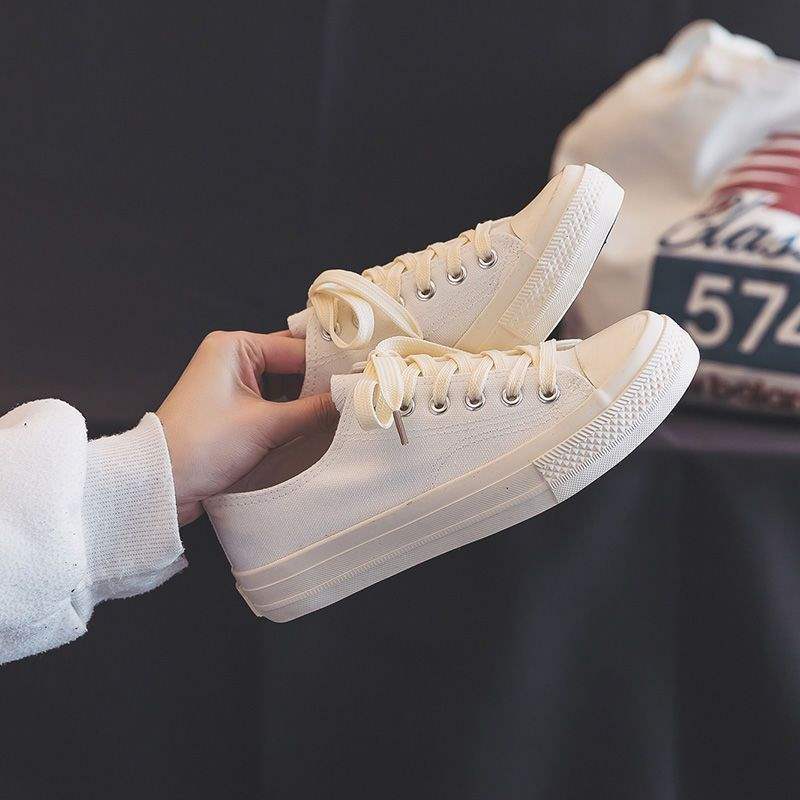 ins canvas shoes female Korean version versatile student 2025 spring and summer new Hong Kong style retro shoes original style white board shoes