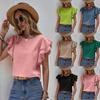 Women's Casual Round Neck Loose Summer Shirt with Ruffles Batwing Sleeves Short Sleeve Top for Women