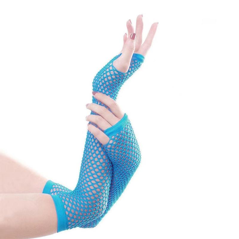Black Neon Fishnet Fingerless Long Gloves Arm Cuff Party Wear Fancy Dress for Women Sexy Girls Punk Goth Dance Party Mesh Gloves