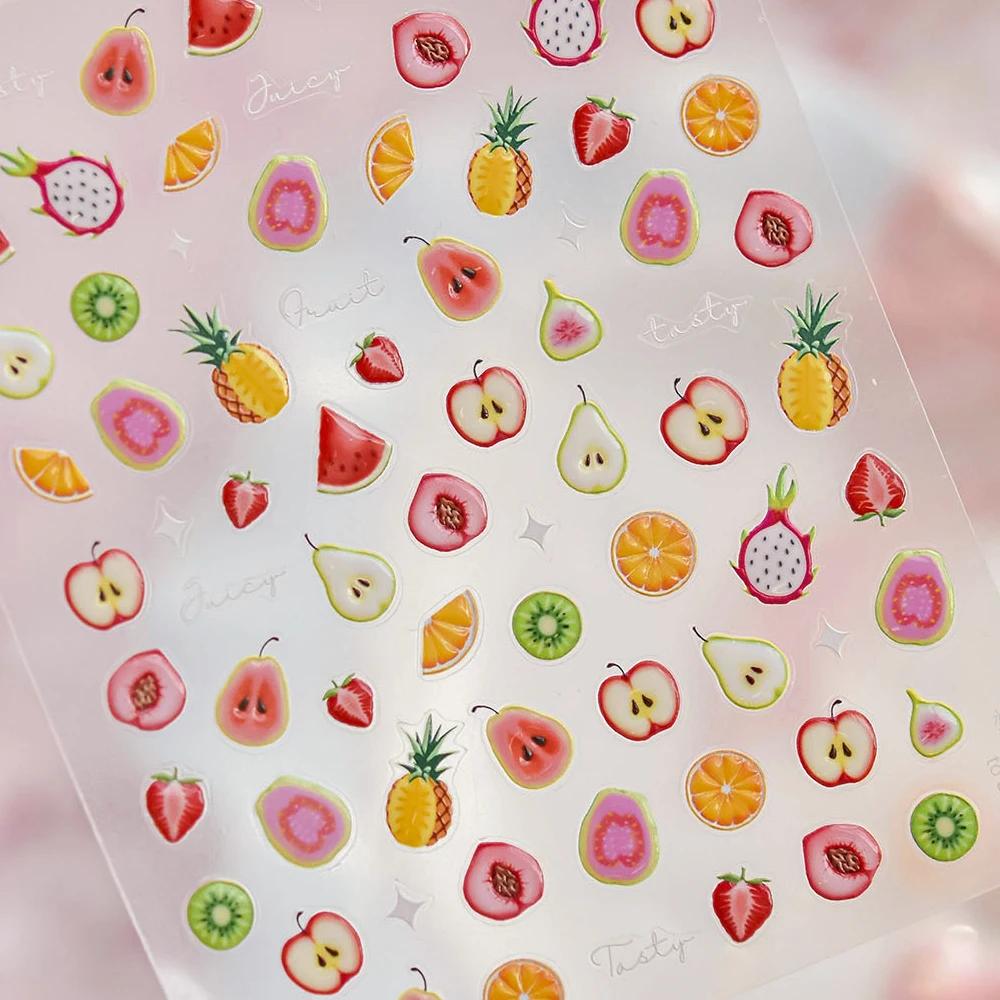 5D Pudding Jelly Dessert Fruit Cherry Pink Claw Print Bowknot Tie Knot Love Heart Stars Nail Art Sticker Adhesive Manicure Decal