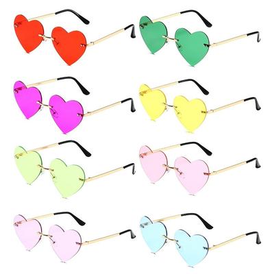 Cosplay Costume Heart-Shaped Metal Sun Glasses Pink Hippie Sunglasses Rimless Heart Sunglasses
