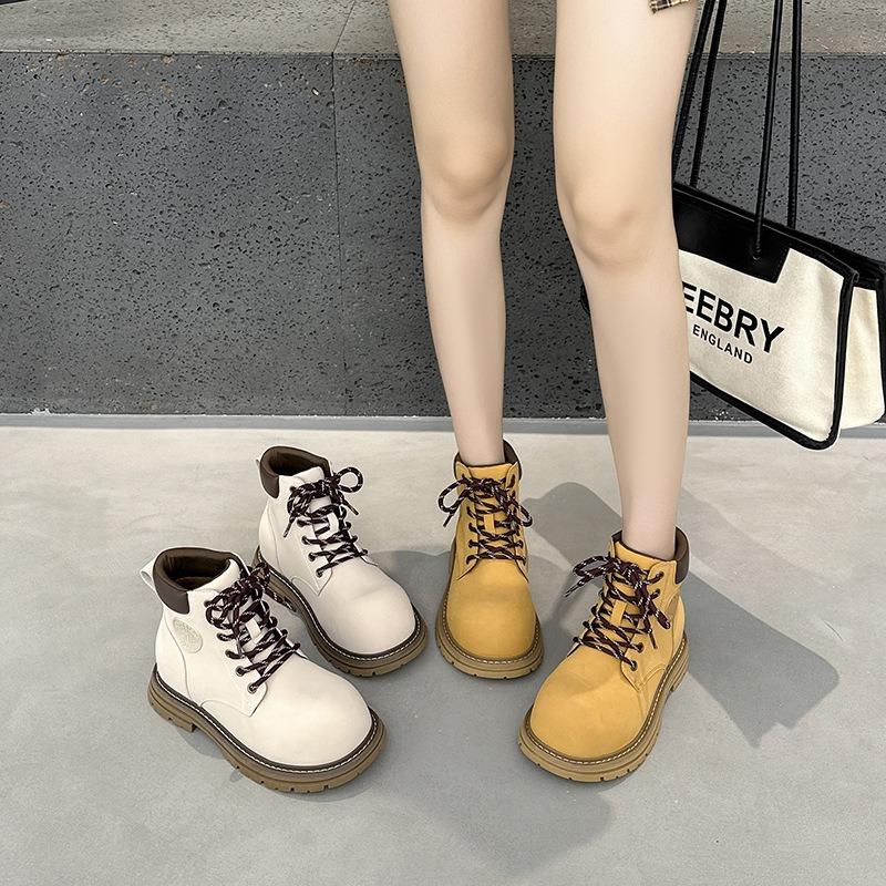 Martin boots women's autumn new thick-soled big-headed short boots outdoor casual versatile big yellow boots women's