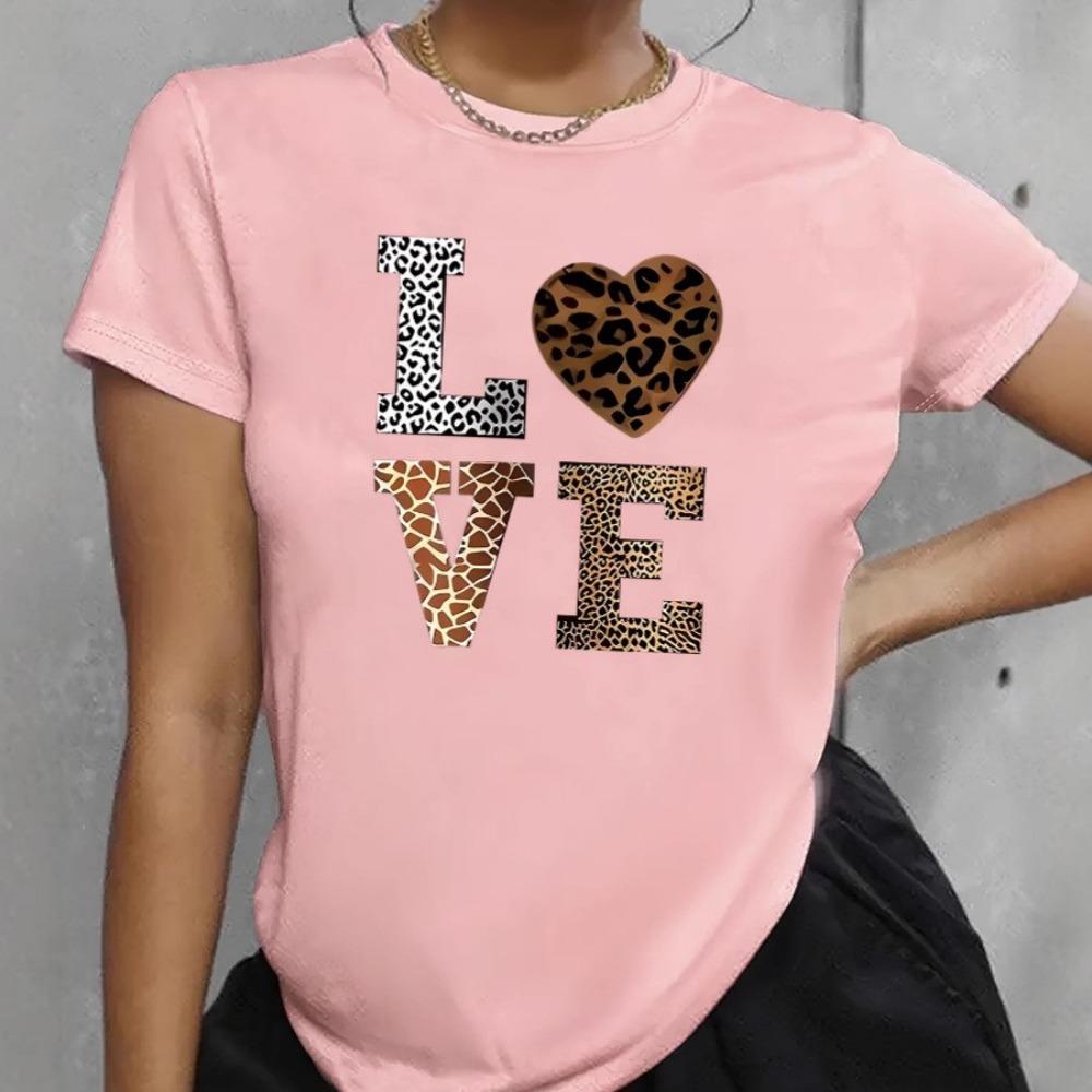 Letní dámské tričko s krátkým rukávem vzor potisk módní ležérní kulatý výstřih pohodlné dámské tričko s krátkým rukávem