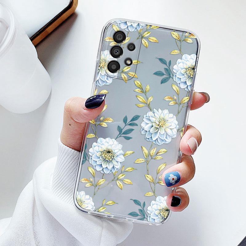 Phone Case For Samsung A53 5G A33 Floral Silicon Cover For Samsung Galaxy A73 Fundas Coque Transparent Soft Capas Flower TPU