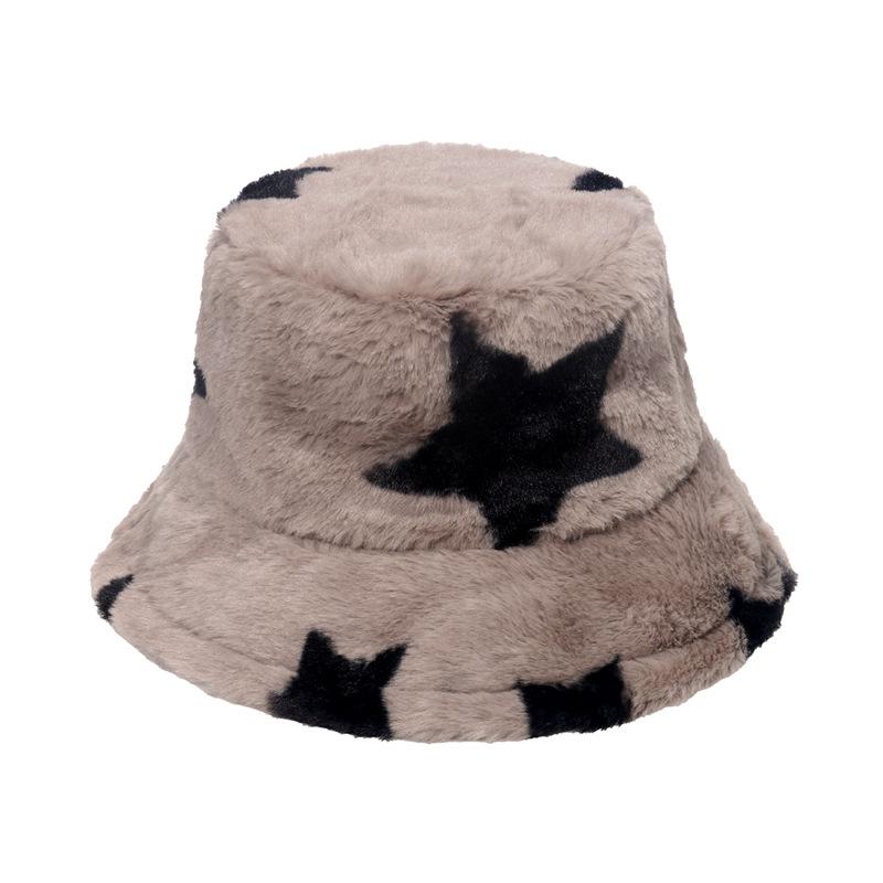 Pentagram basin hat men's and women's Japanese and Korean trend casual imitation rabbit hair geometric plush thermal hat winter bucket hat men