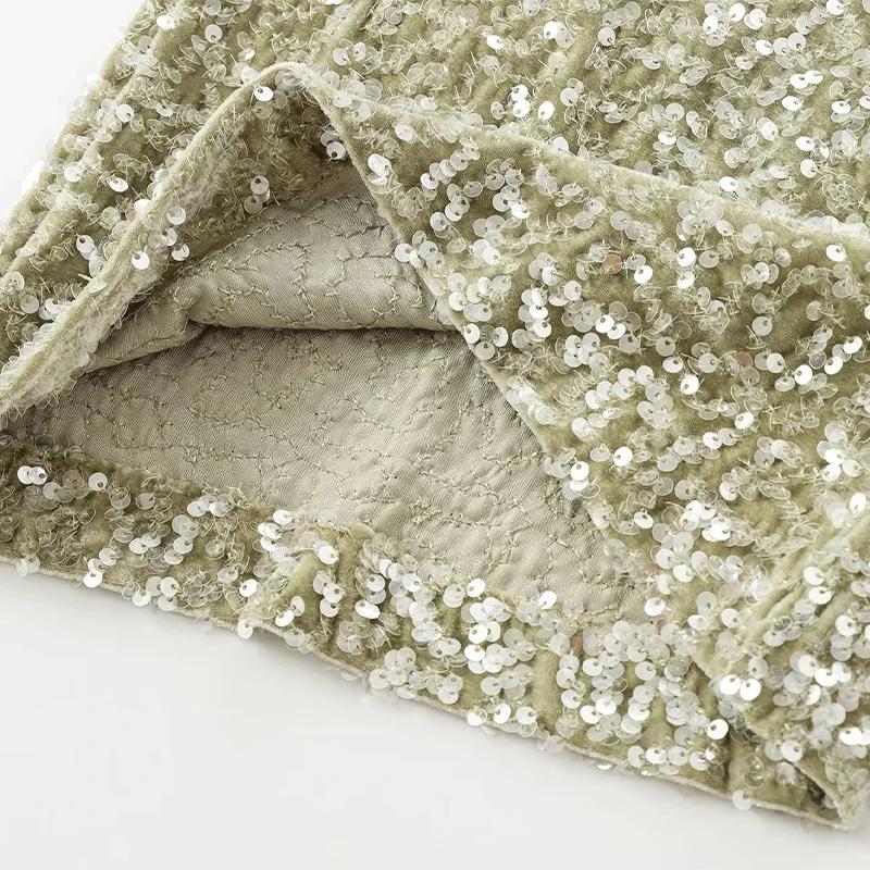 Women's Sequins High Waist Flare Pants Loose Zipper Slim Fashion Wide Leg Trousers Autumn Winter Shiny Chic Streetwear