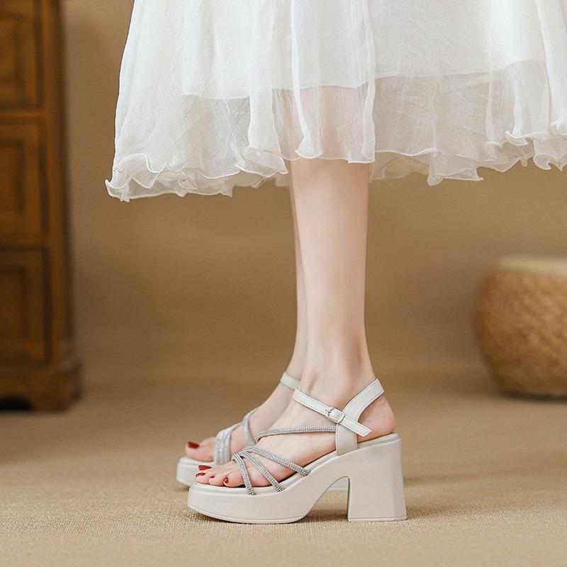Fashion Casual Muffin Bottom with Skirt Thick Heel High Heels One Word with Beach Shoes Women's Light Sandals