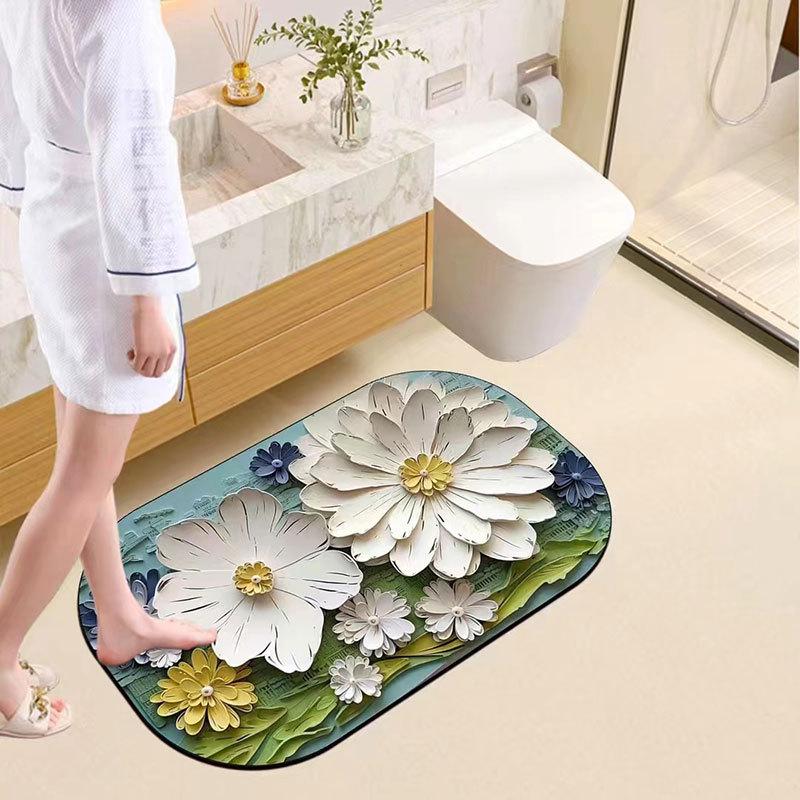 Soft, Non-Slip Daisy Diatom Mud Bathroom Mat - Quick-Dry & Thick Water-Absorbent Floor Mat