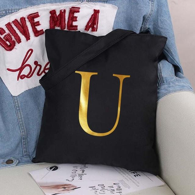 Damen Einkaufstaschen Eco Shopper Klassische Buchstaben Umhängetasche Mode Schwarz Druck Handtasche Canvas Tragetasche Einkaufstasche