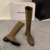 Fashion Solid Color Classic Designer Retro Women's Knee-high Boots Winter Fashion Square Low-heeled Shoes Slim Long Botas De Mujer