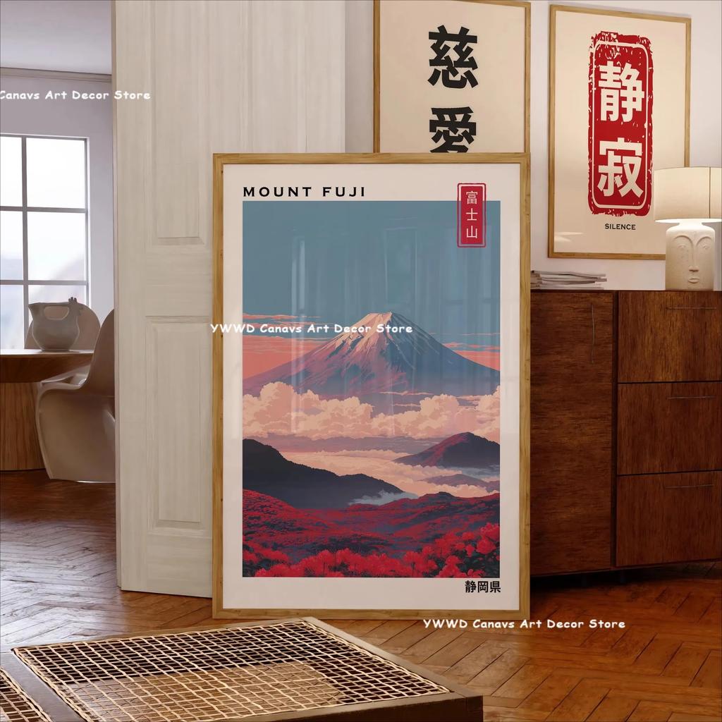 Mount Fuji Sunrise Wave Canvas Print Hokusai Giant Wave Landscape Japanese Wall Art Poster for Modern Living Room Home Decor