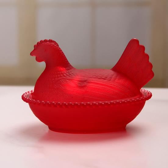 Glas Hühnchen Süßigkeitenschale Nest Süßigkeiten Deckel Niedliche Snackschale mit Henne auf Schale Dessertteller