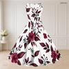 Women Plus Size Floral Printed Two Piece Set Square Neck Sleeveless Tie Waist Flared Dress Short Sleeve Cropped Shrug