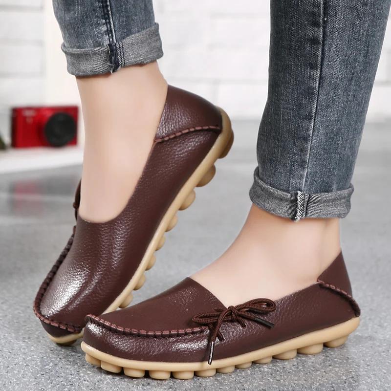 New Flats Shoes Autumn Women's Loafers Platforms Leather Women's Moccasins Female Shoes Slip On Women Shoes Big Size