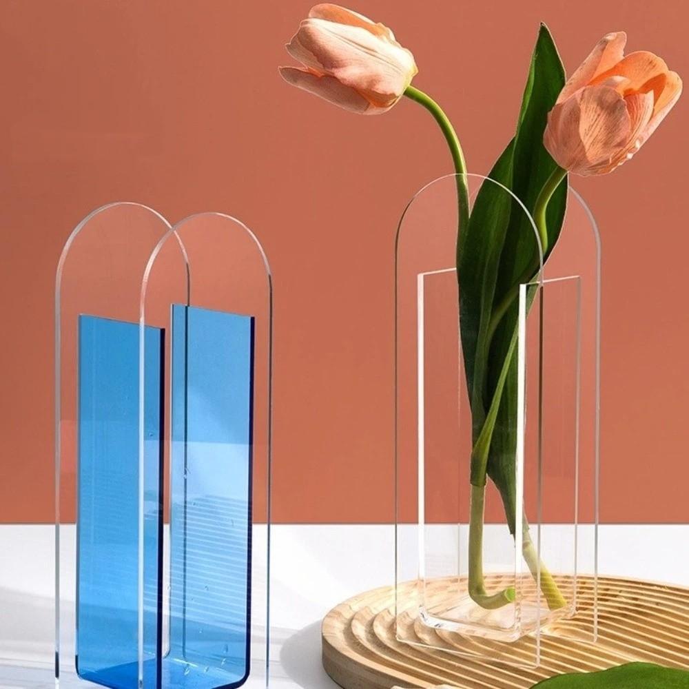 Transparent Acrylic Vase Geometric Flower Container Minimalist Flower Vase  Tabletop Decoration