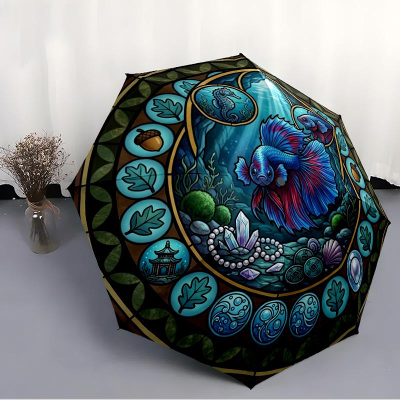 Underwater Fantasy Scene Pattern Umbrella, Portable and Foldable Design, 8 Ribs, a Casual Accessory for Halloween, Christmas, and Birthday Gifts.