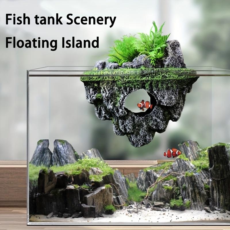 Multi-Use Aquarium Floating Island Décor Rock with Shelter for Fish, Ecological Scenery Rockery for Fish Tank Landscaping