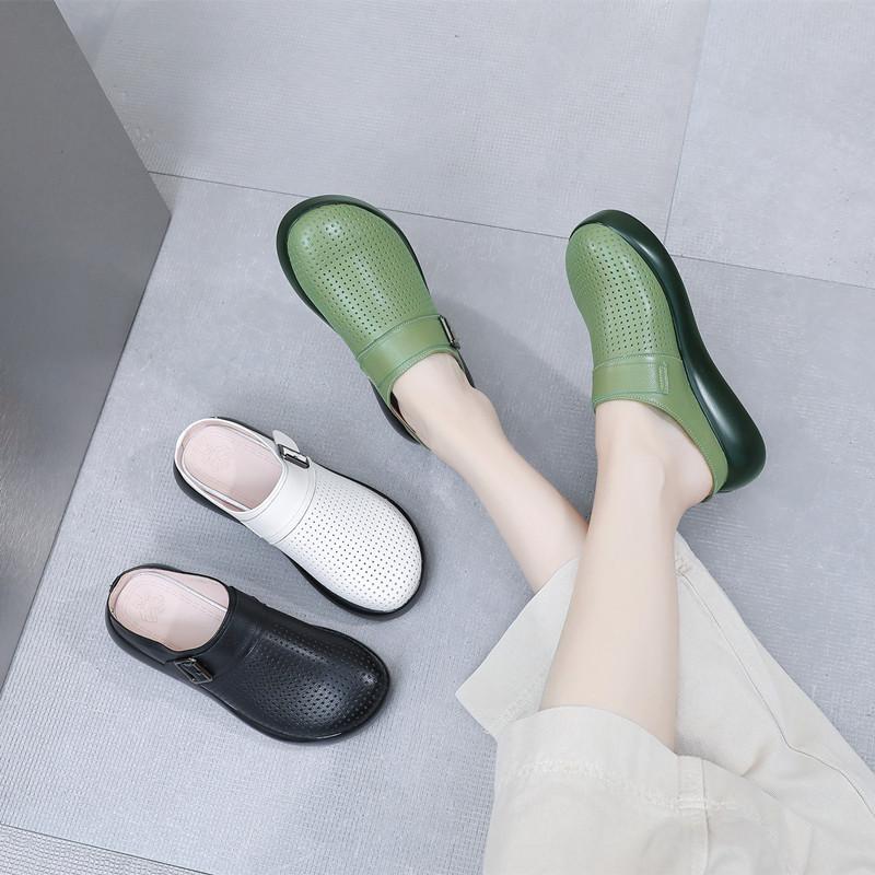 Fashion GKTINOO 2025 Summer New Genuine Leather Soft Sole Platform Slippers Handmade Hollow Sandals Women's Shoes Outside Slides