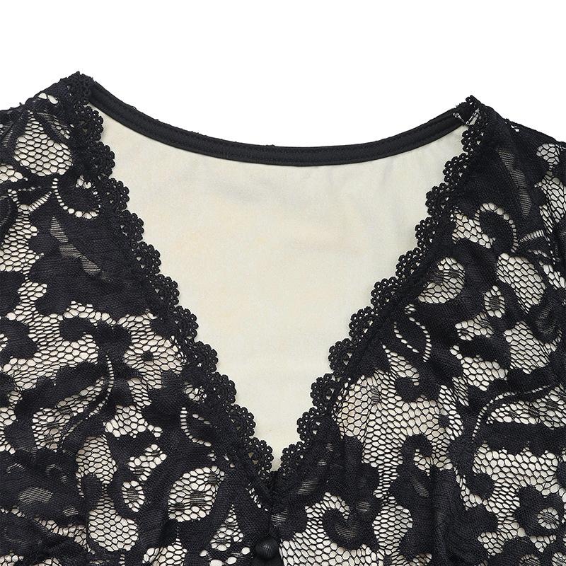 New Style Party Date Sexy Retro Style V-neck Lace Patchwork Long Sleeved Dress