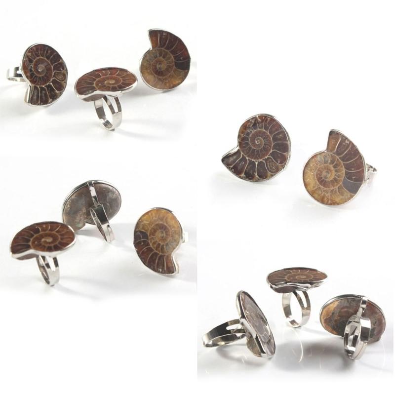 Unique Adjustable Ring Fashion Natural Ammonite Reliquiae-Finger Ring Jewelry Natural Fossil-Shell-Ring Women Girl Teen