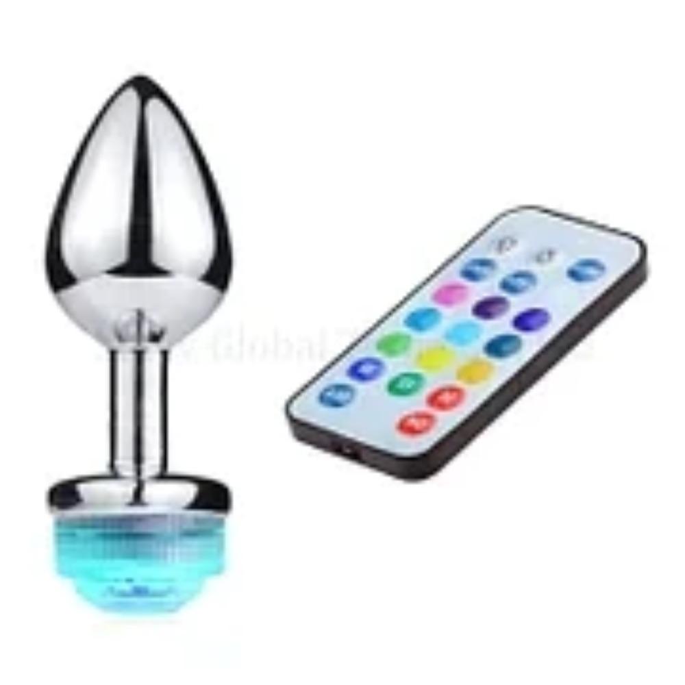 Lightening Butt Plug with Multicolor LED, Remote Control, and Vibrating Function for Couples