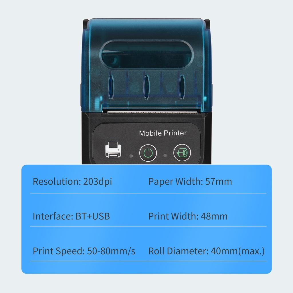 Bisofice Portable 58mm Receipt Thermal Printer 2 Inches Mini Mobile Pocket Printers with 6 Thermal Paper Roll