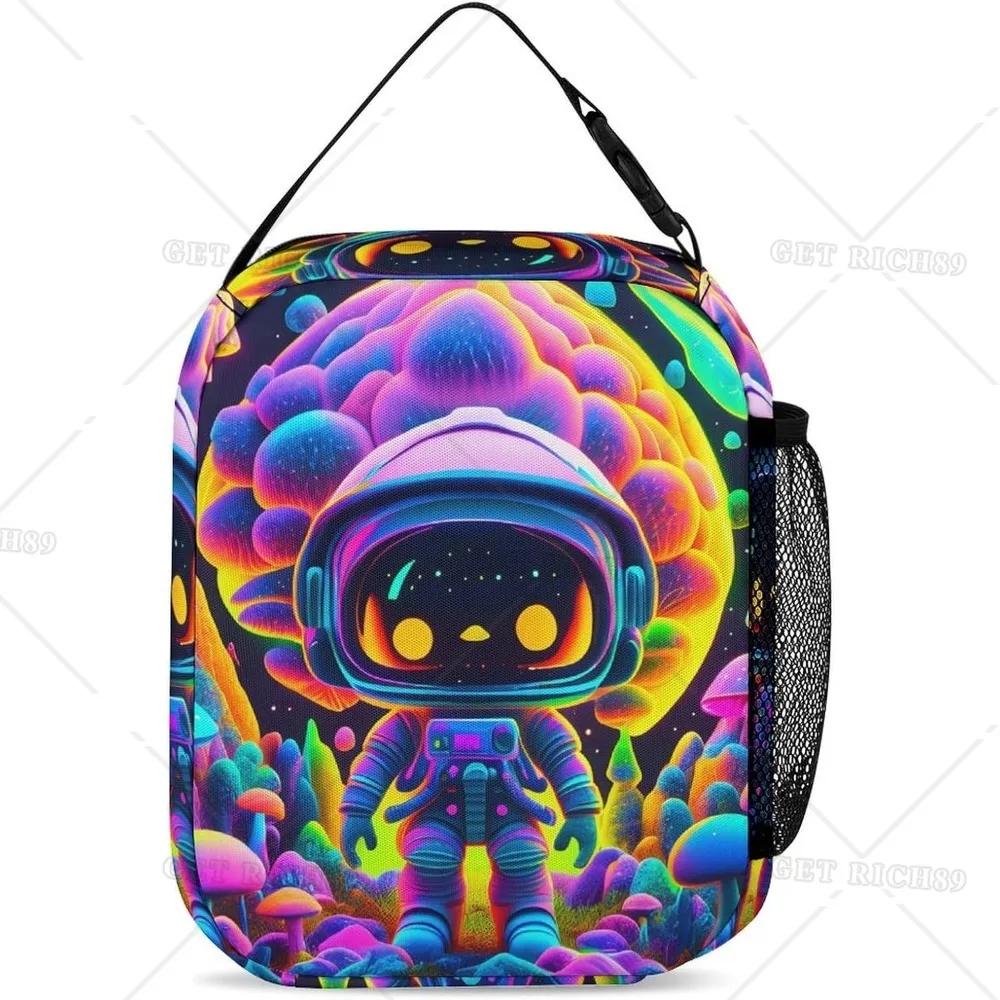 Trippy Astronaut Art Gourmet Lunch Box for Women Men Adults Work Picnic Hiking Beach - Waterproof Insulated Interior Handbag