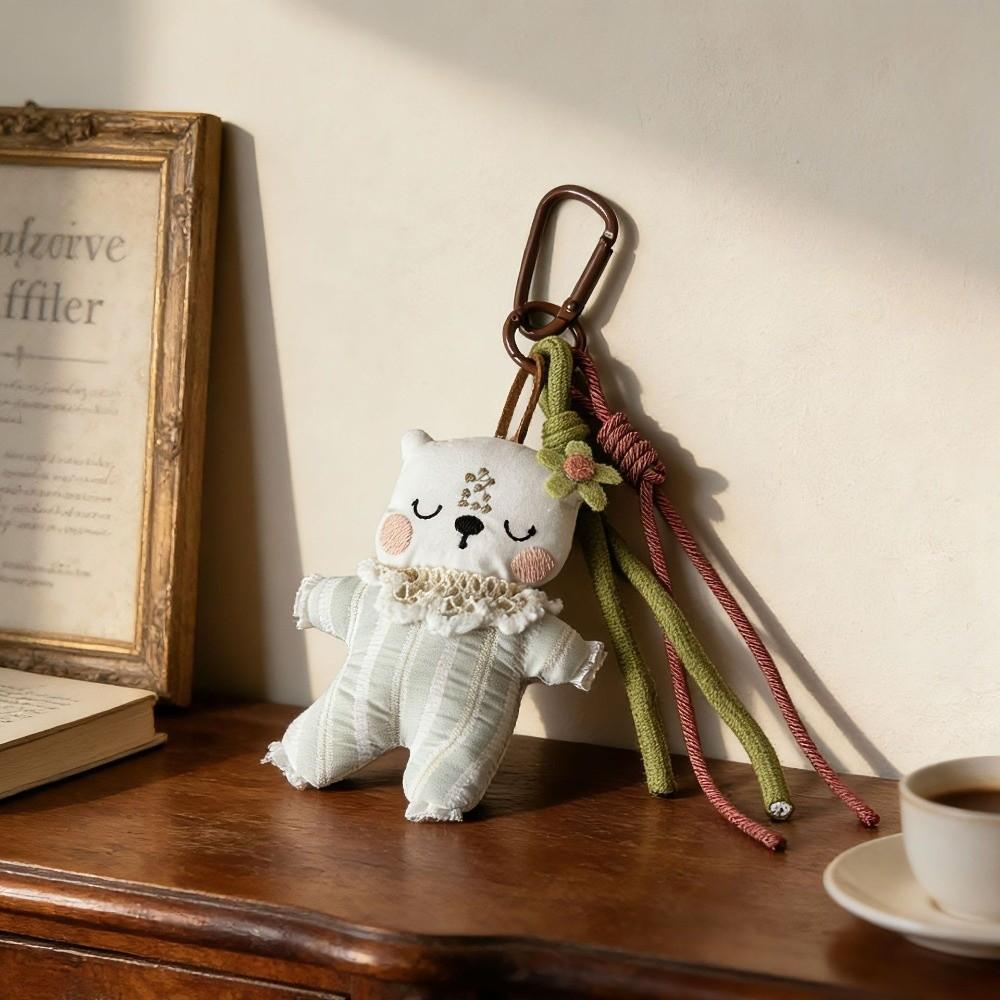 Braided Lanyard Vintage Bag Keychain Cartoon Animal Pendant Keyring Lanyard Charm  Bag Decoration