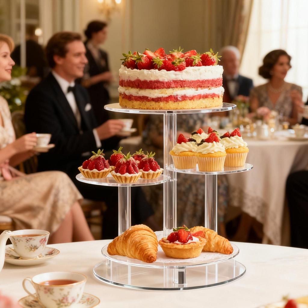 Cupcake Stand Acrylic 4-Tier Round Serving Cup Cake Stand Dessert Display for Cookie Snack Food Pastry Candy Wedding Birthday