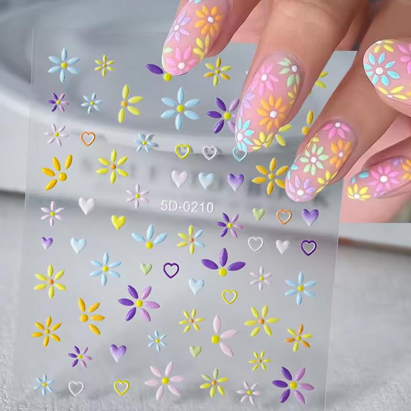 5D Exquisite Flower Nail Sticker 8*10cm Self-adhesive Luxurious Daisy Nail Art Sticker Decor 1sheet Colorful Floral Nail Decal