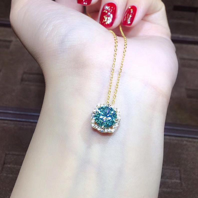 Vintage 2ct Green Moissanite Pendant 925 Sterling Silver Charm Wedding Pendants Necklace For Women Party Choker Jewelry Gift