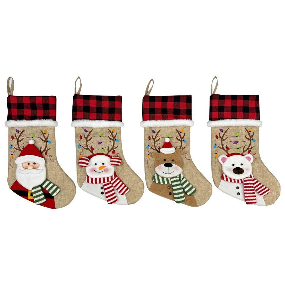 Gifts Elk Bear Christmas Socks Snowman Cartoon New Year Socks Gift Bags for Fireplace