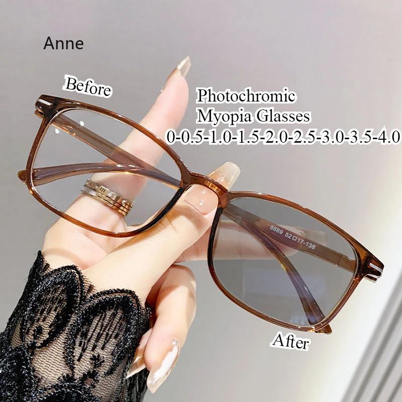 Fashion Square Frame Men Photochromic Myopia Glasses Anti-Blue Light Color Change Glasses Women Men Eye Protection Spectacles