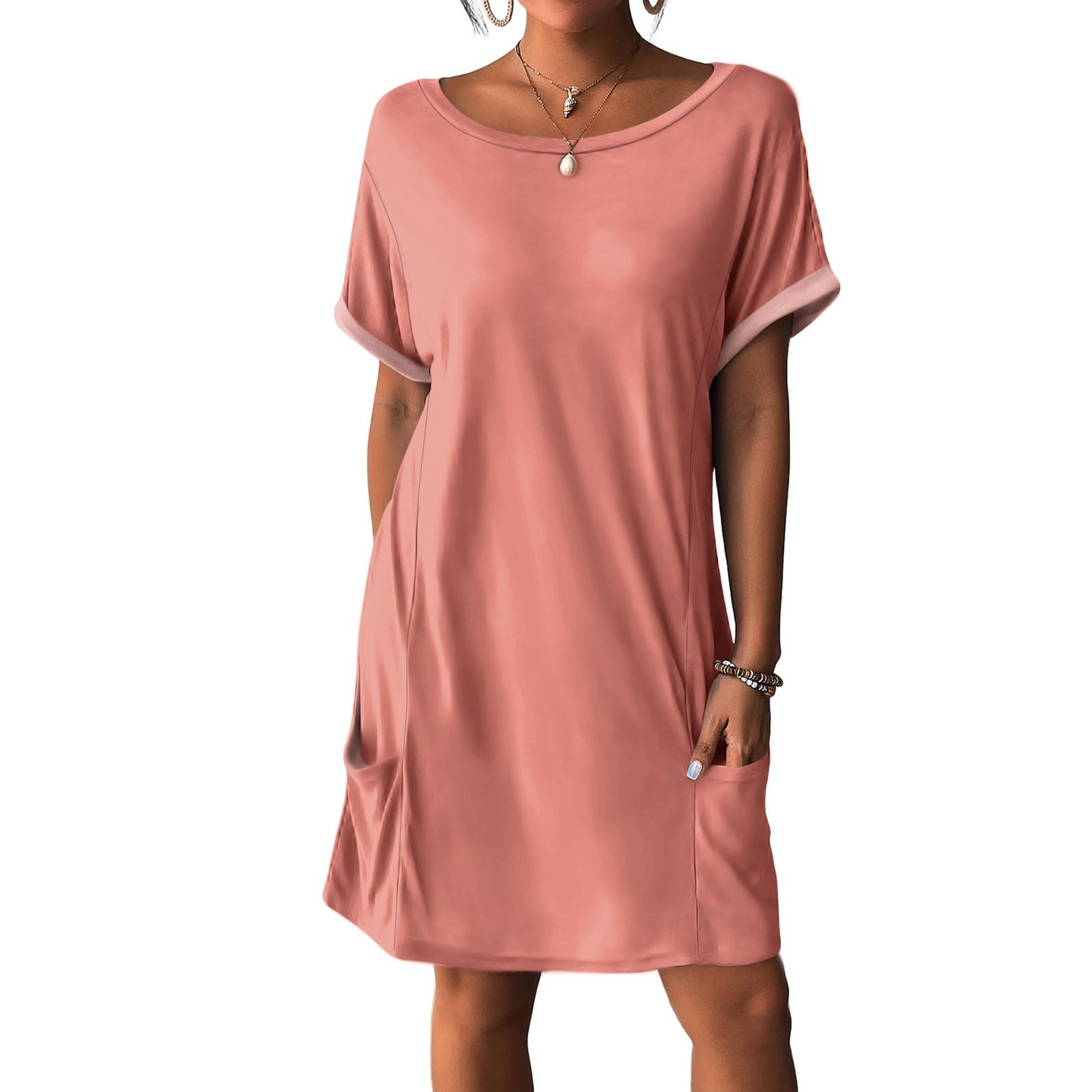 

Женские платья Футболки Платья с карманами Однотонные повседневные пляжные платья S киноварь