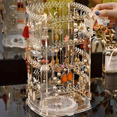 Multi Functional Rotating Earring Holder Ear Stud Necklace Display Stand Necklace Ear Clip Jewelry Large Capacity Storage Rack