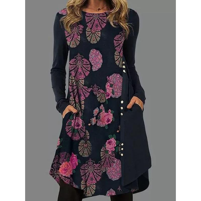 JPNTKY Moda Autunno Inverno Manica Lunga Girocollo Abiti Casual