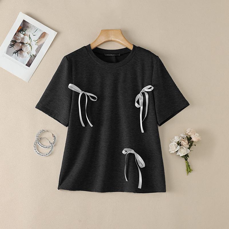 

ZANZEA Women Casual Round Neck Solid Color Summer Short Sleeve T-Shirts 2XL чорний