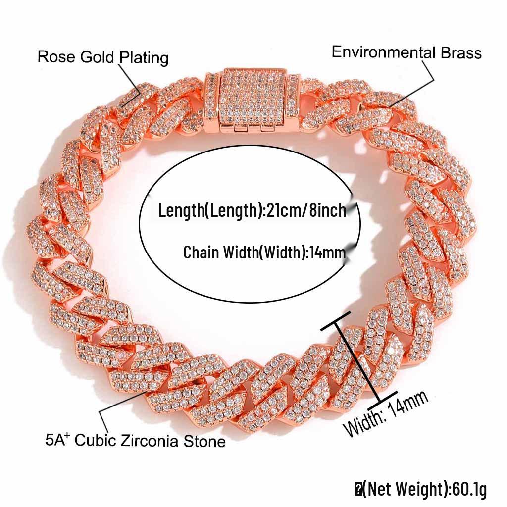 European-American Men's 14mm Zircon Cuban Chain Hip Hop Necklace