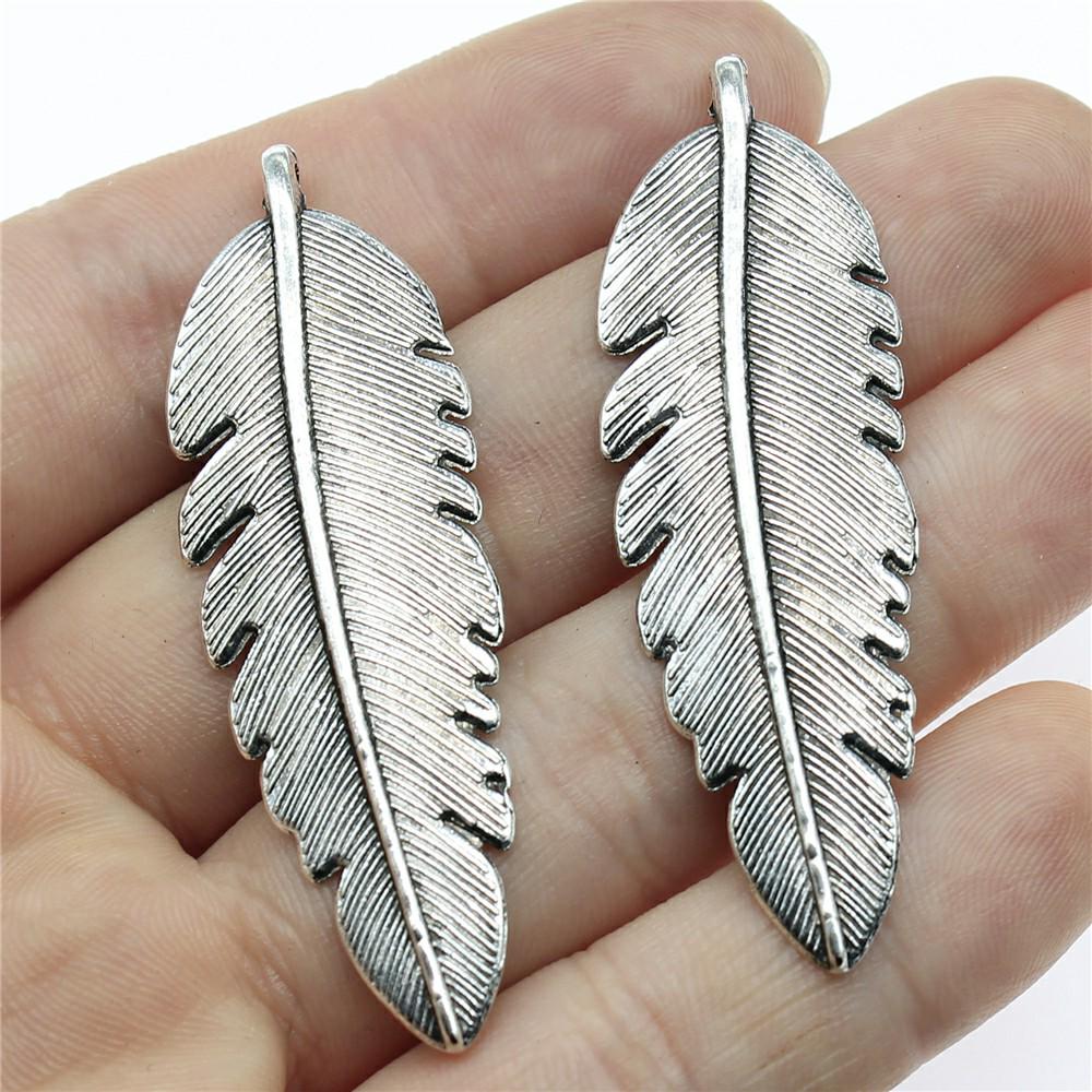 5pcs Charms Feather Antique Silver Color Big Feather Charms For Jewelry Making Charms Feather Jewelry Findings DIY