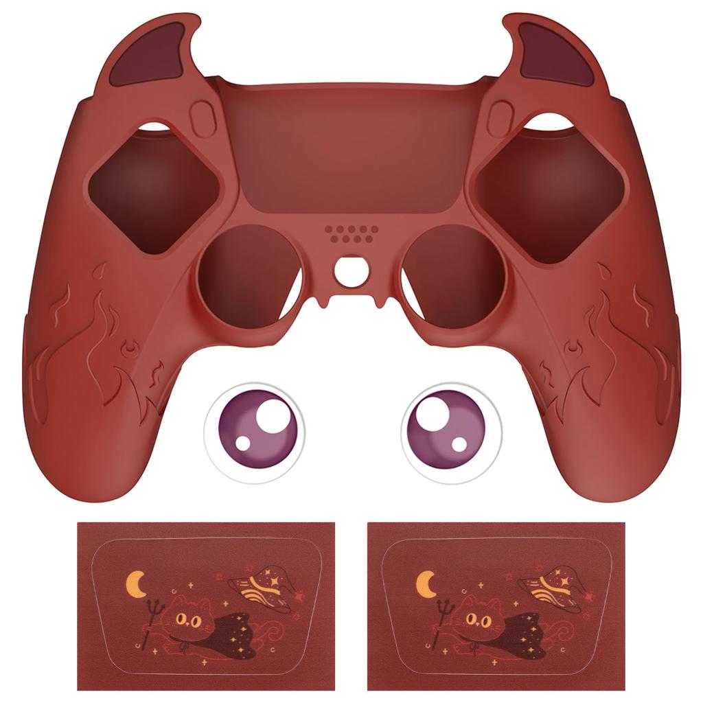 PlayVital Silikonový kryt pro PS5 Roztomilý kryt na ovladač Ochranná kůže s krytkami na palcové páčky Samolepky na touchpad Ovladač, (Demon Style) & [Hluboký