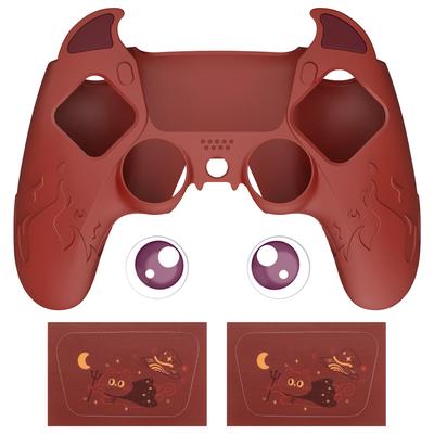 PlayVital Silicone Cover for PS5 Cute Controller Cover Skin Protector with Thumb Grip Caps Touchpad Stickers Controller, (Demon Style) & [Deep