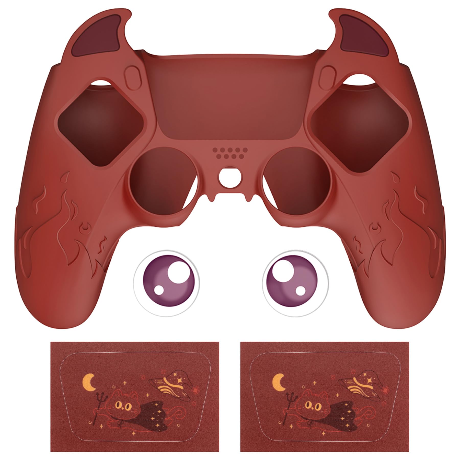 

PlayVital Silicone Cover for PS5 Cute Controller Cover Skin Protector with Thumb Grip Caps Touchpad Stickers Controller, (Demon Style) & [Deep