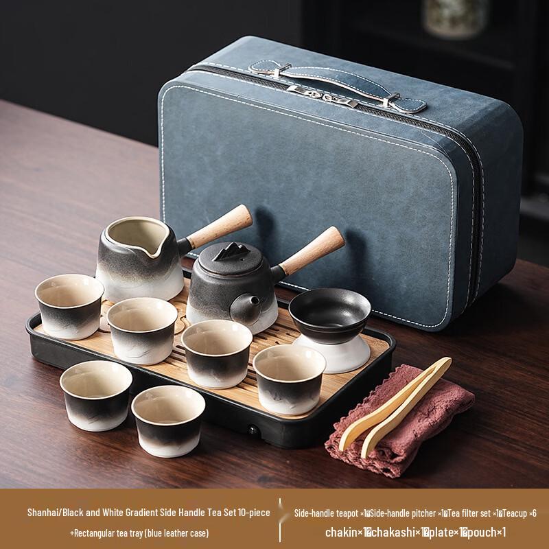 Black and White Mountain & Sea Ceramic Tea Set with Teapot