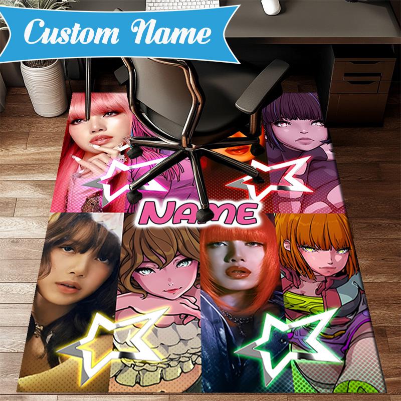 Custom Name Pink Kpop Fashion Rug for Living Room, Game Rooms, Office, Bedroom, Floor Mat Playful Design, fan gifts Christmas decor