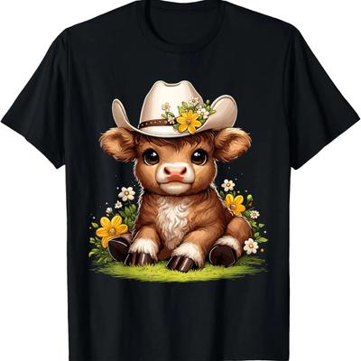 Scottish Highland Cow Flowers Cattle Hairy Cow T-Shirt