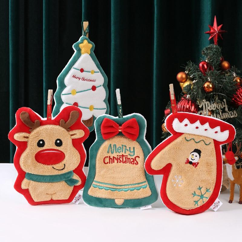 Christmas Decoration Hand Towels Coral Fleece Bathroom Wash Hand Cloth for Kid Kitchen Cleaning Dishcloths  Xmas Gifts