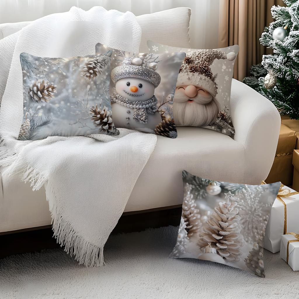 Silver Christmas Theme Pillowcase Printed Polyester 45x45cm Throw Pillowcover Decorative Sofa Cushion Pillowslip Home Decor